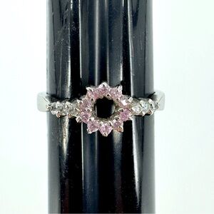 Sterling Silver Pink Round Hollow Circle Ring Size 7 Dainty White Gemstones